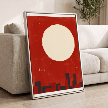 Crimson Quiet, red, beige, black minimalist wall art displayed in a styled interior, gallery view 2
