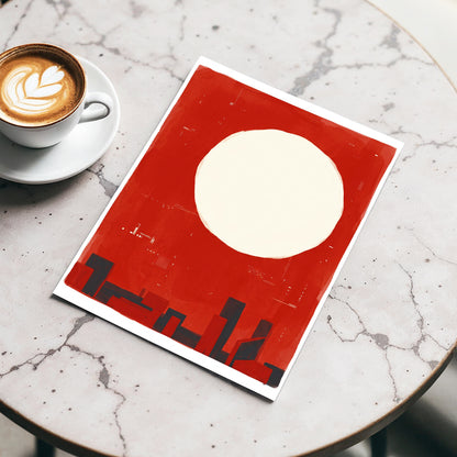 Crimson Quiet, red, beige, black minimalist wall art displayed in a styled interior, gallery view 3