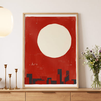 Crimson Quiet, red, beige, black minimalist wall art displayed in a styled interior, gallery view 5