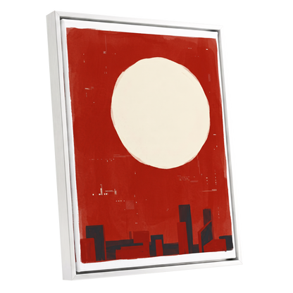 Crimson Quiet, red, beige, black minimalist wall art shown as a white framed canvas wall art