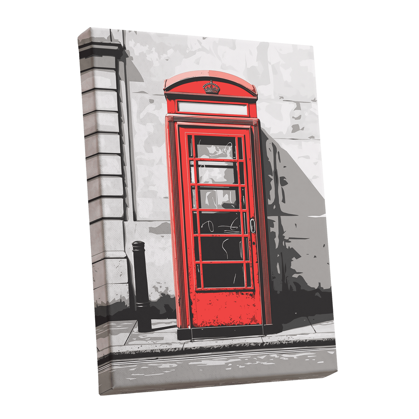 Crimson Street Calling, red, gray, black minimalist wall art shown as a stretched canvas wall art
