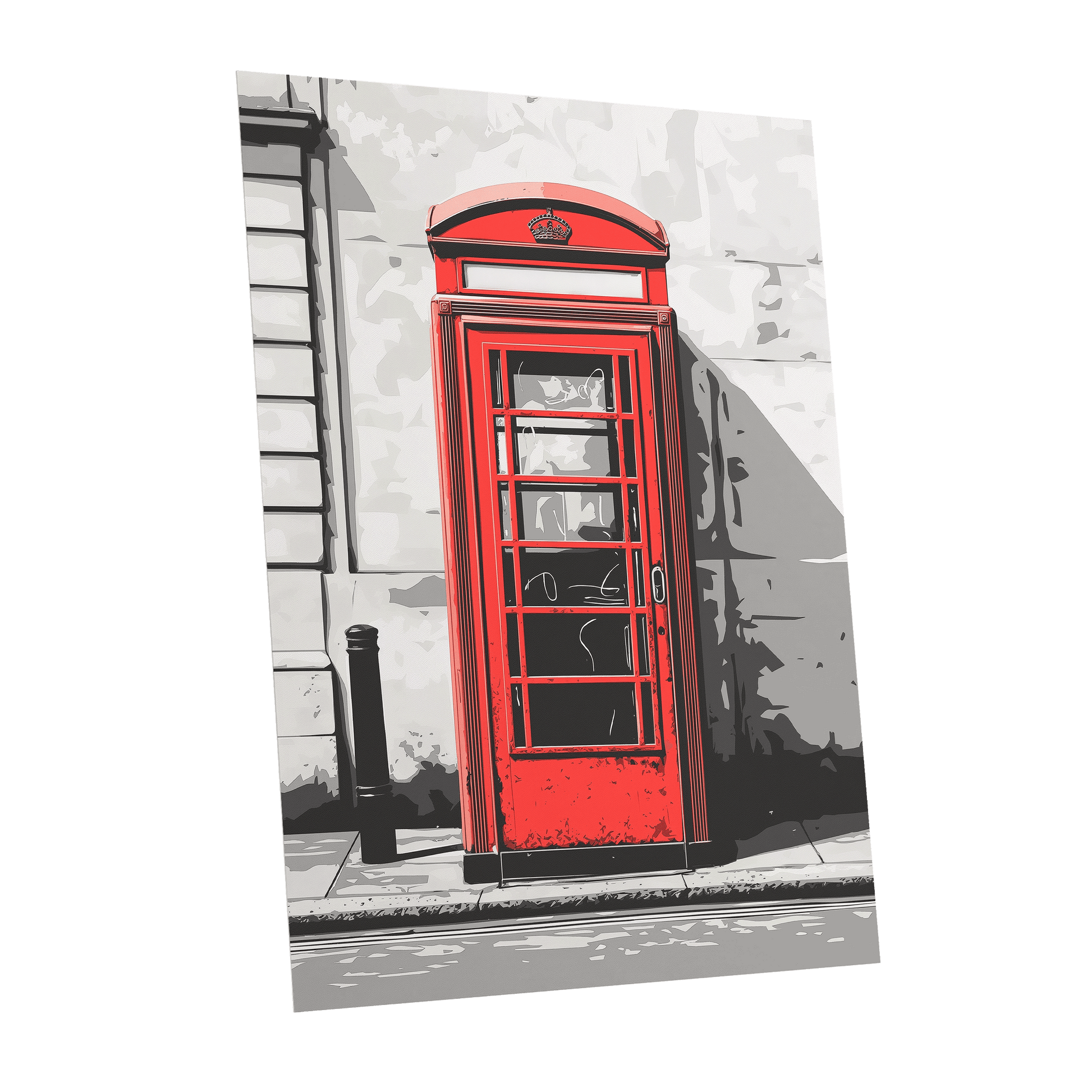 Crimson Street Calling, red, gray, black minimalist wall art shown as a unframed poster wall art print