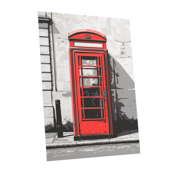 Crimson Street Calling, red, gray, black minimalist wall art shown as a unframed poster wall art print