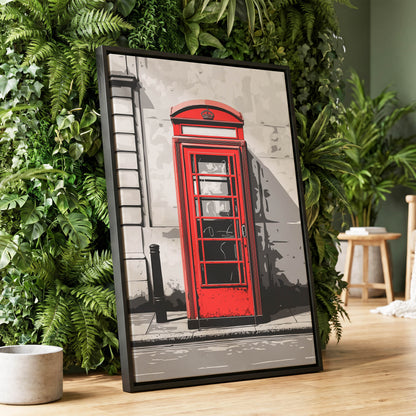 Crimson Street Calling, red, gray, black minimalist wall art displayed in a styled interior, gallery view 1