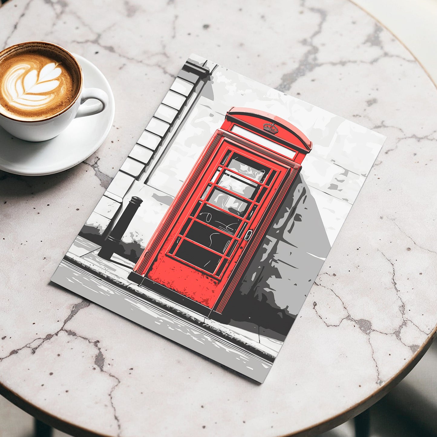 Crimson Street Calling, red, gray, black minimalist wall art displayed in a styled interior, gallery view 3