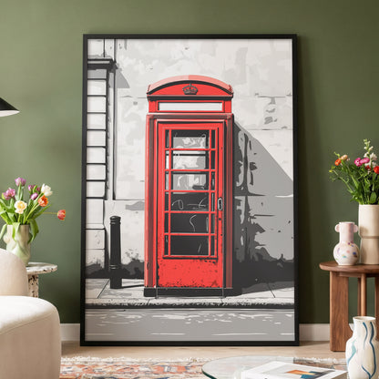 Crimson Street Calling, red, gray, black minimalist wall art displayed in a styled interior, gallery view 4