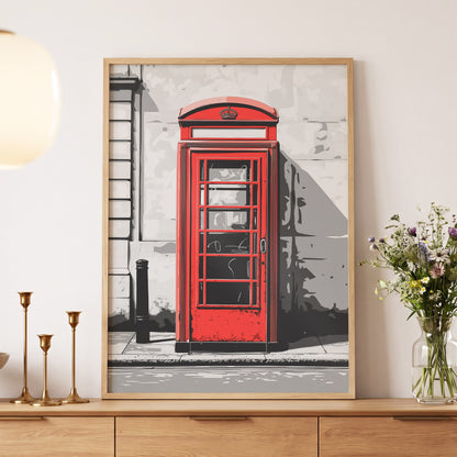 Crimson Street Calling, red, gray, black minimalist wall art displayed in a styled interior, gallery view 5