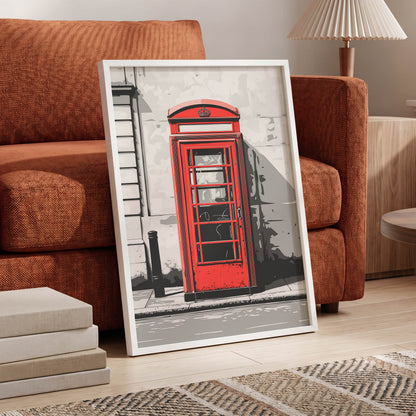 Crimson Street Calling, red, gray, black minimalist wall art displayed in a styled interior, gallery view 6