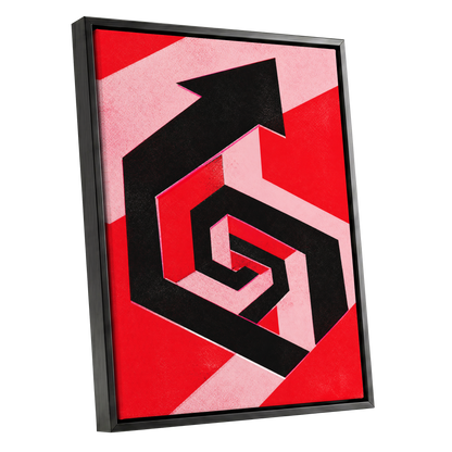 Crimson Vector, black, red, pink abstract wall art shown as a black framed canvas wall art