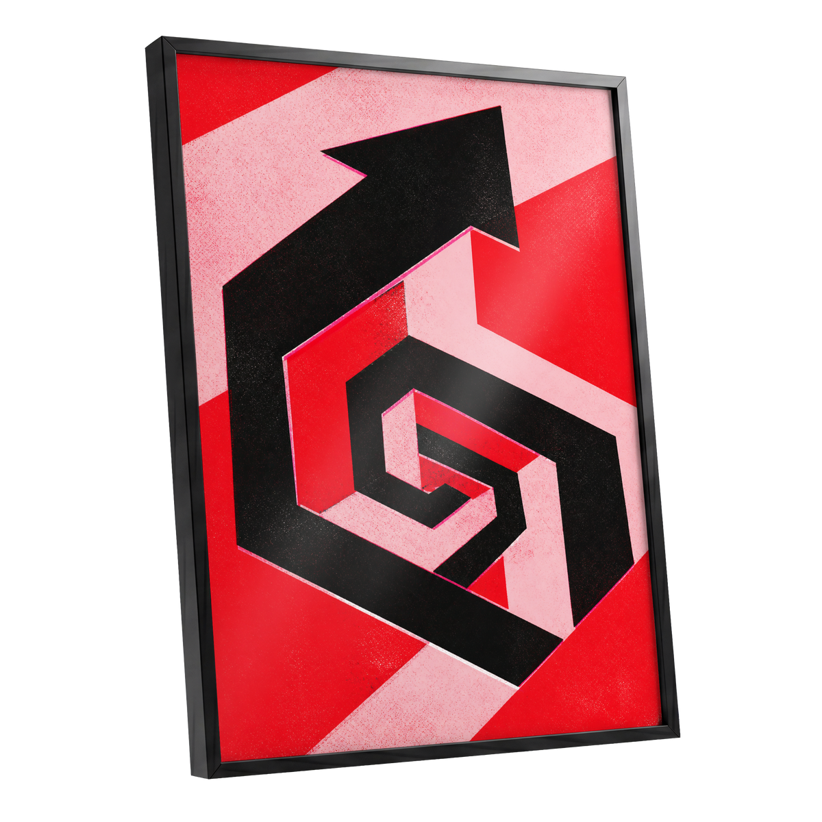 Crimson Vector, black, red, pink abstract wall art shown as a black framed poster wall art print