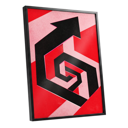 Crimson Vector, black, red, pink abstract wall art shown as a black framed poster wall art print