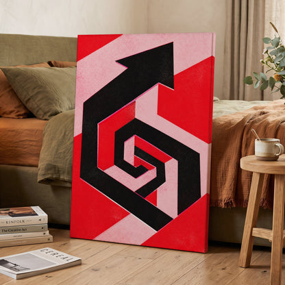 Crimson Vector, black, red, pink abstract wall art on canvas displayed in a styled interior, gallery view 2