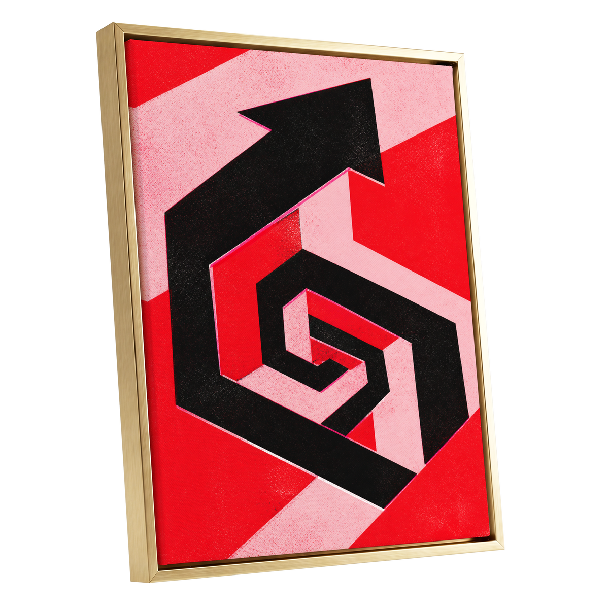 Crimson Vector, black, red, pink abstract wall art shown as a gold framed canvas wall art