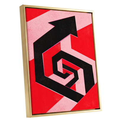 Crimson Vector, black, red, pink abstract wall art shown as a gold framed canvas wall art