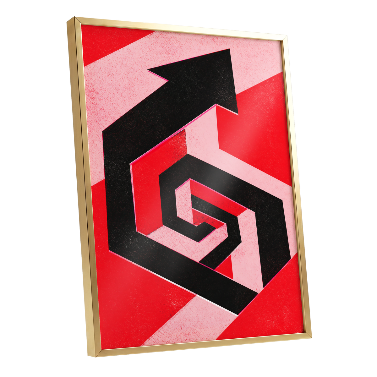 Crimson Vector, black, red, pink abstract wall art shown as a gold framed poster wall art print