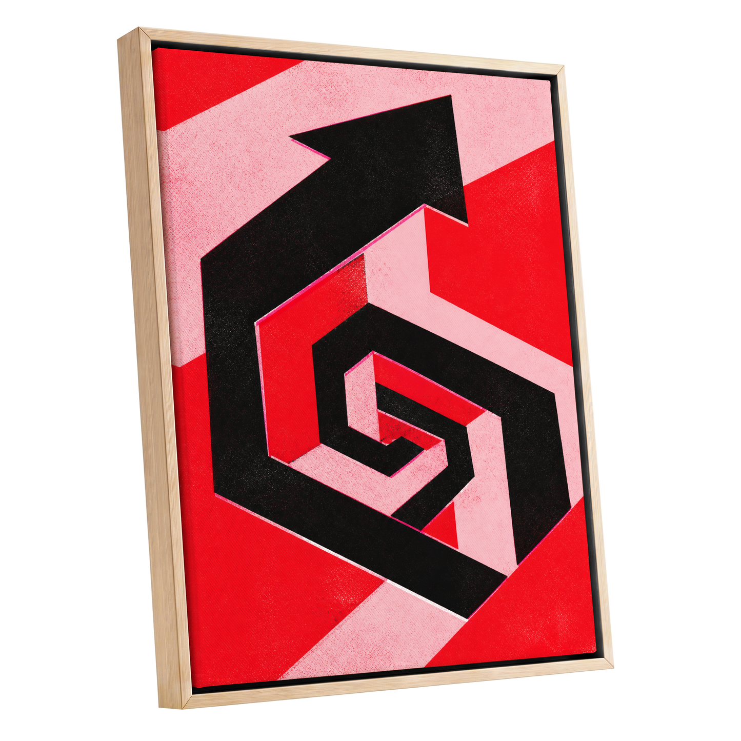 Crimson Vector, black, red, pink abstract wall art shown as a oak framed canvas wall art