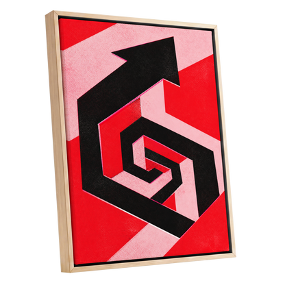 Crimson Vector, black, red, pink abstract wall art shown as a oak framed canvas wall art