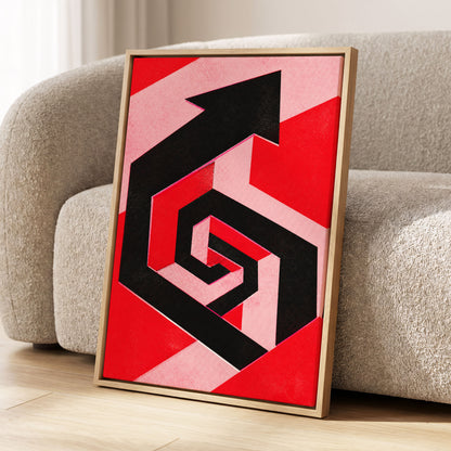 Crimson Vector, black, red, pink abstract wall art displayed in a styled interior, gallery view 2