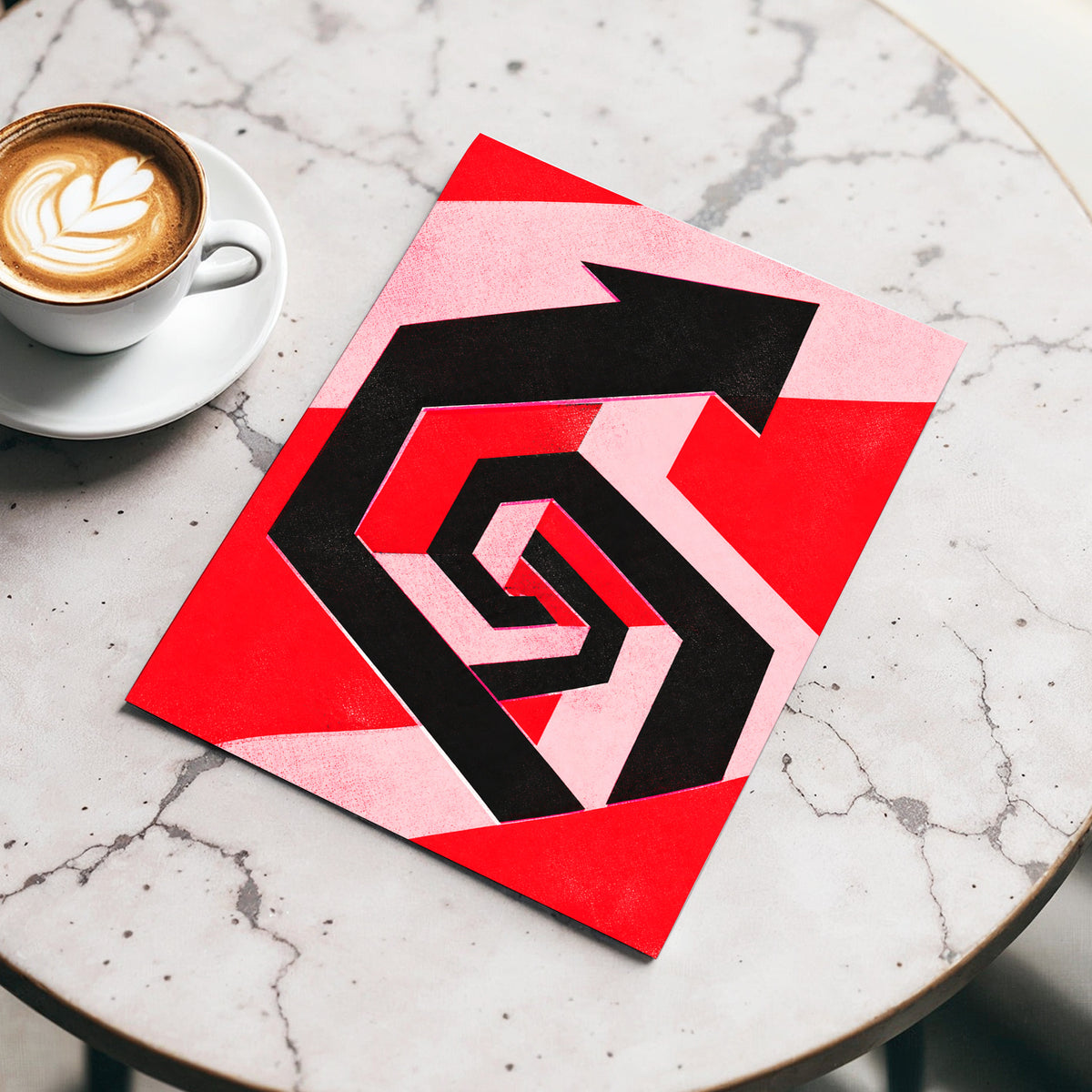 Crimson Vector, black, red, pink abstract wall art displayed in a styled interior, gallery view 4