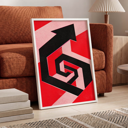 Crimson Vector, black, red, pink abstract wall art displayed in a styled interior, gallery view 6