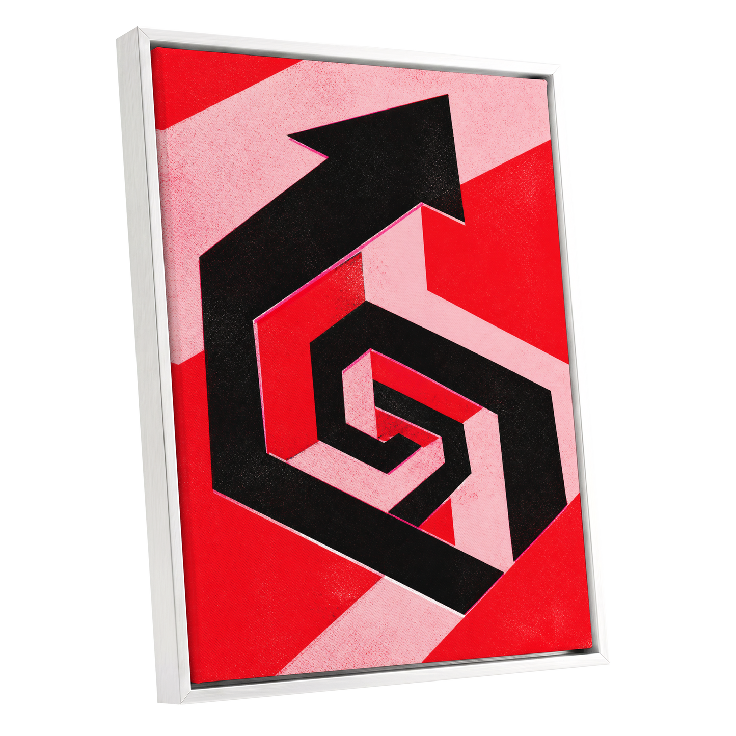 Crimson Vector, black, red, pink abstract wall art shown as a white framed canvas wall art