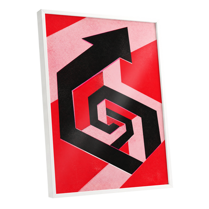 Crimson Vector, black, red, pink abstract wall art shown as a white framed poster wall art print