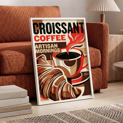 Croissant Coffee Morning, black, brown, red abstract wall art displayed in a styled interior, gallery view 5