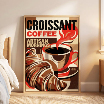 Croissant Coffee Morning, black, brown, red abstract wall art displayed in a styled interior, gallery view 6
