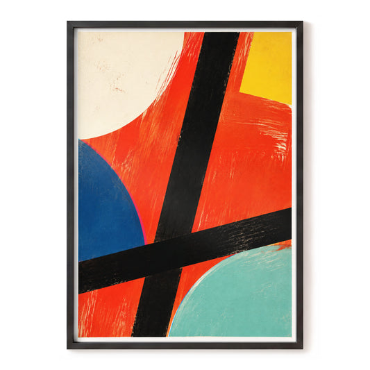 Crossed Currents, red, black, blue abstract wall art, front artwork view