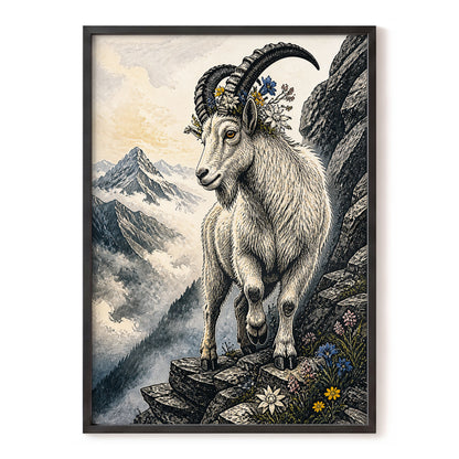 Crowned Above the Clouds, black, beige, gray nature wall art, front artwork view
