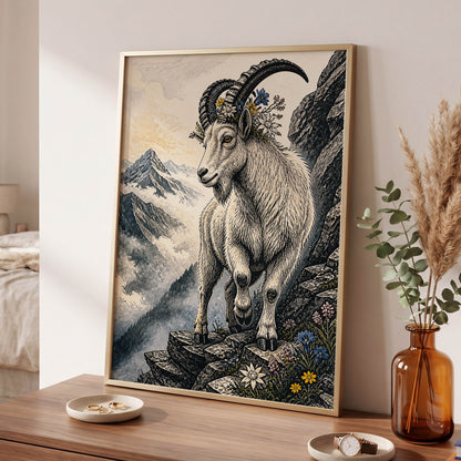 Crowned Above the Clouds, black, beige, gray nature wall art displayed in a styled interior, gallery view 2