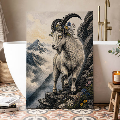 Crowned Above the Clouds, black, beige, gray nature wall art displayed in a styled interior, gallery view 3