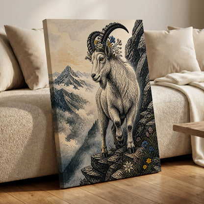 Crowned Above the Clouds, black, beige, gray nature wall art displayed in a styled interior, gallery view 7