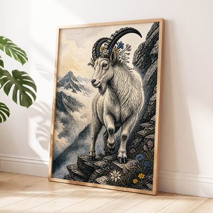 Crowned Above the Clouds, black, beige, gray nature wall art displayed in a styled interior, gallery view 9