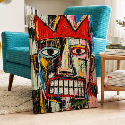 Crowned Gaze, red, black, white abstract wall art on canvas displayed in a styled interior, gallery view 2