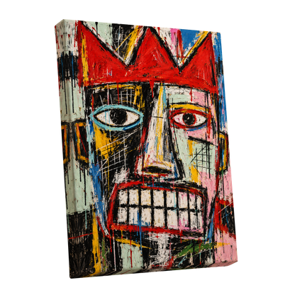 Crowned Gaze, red, black, white abstract wall art shown as a stretched canvas wall art