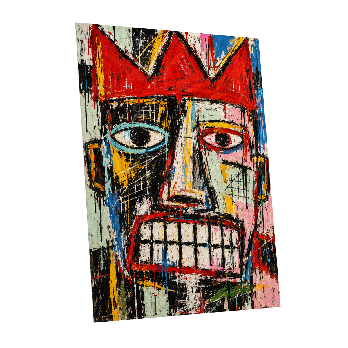 Crowned Gaze, red, black, white abstract wall art shown as a unframed poster wall art print