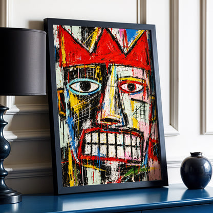 Crowned Gaze, red, black, white abstract wall art displayed in a styled interior, gallery view 3