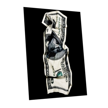 Crumpled Currency, black, white, green minimalist wall art shown as a unframed poster wall art print