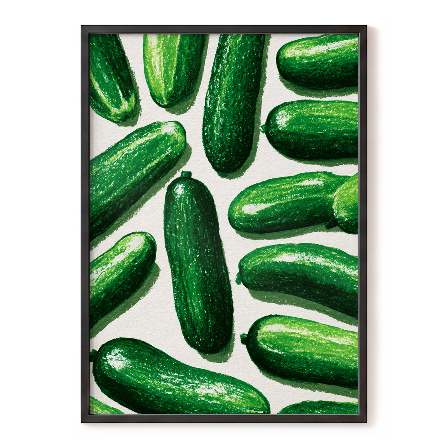 Cucumber Parade, green, beige, white nature wall art, front artwork view