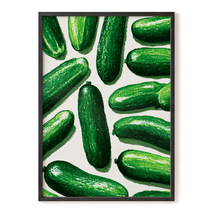 Cucumber Parade, green, beige, white nature wall art, front artwork view