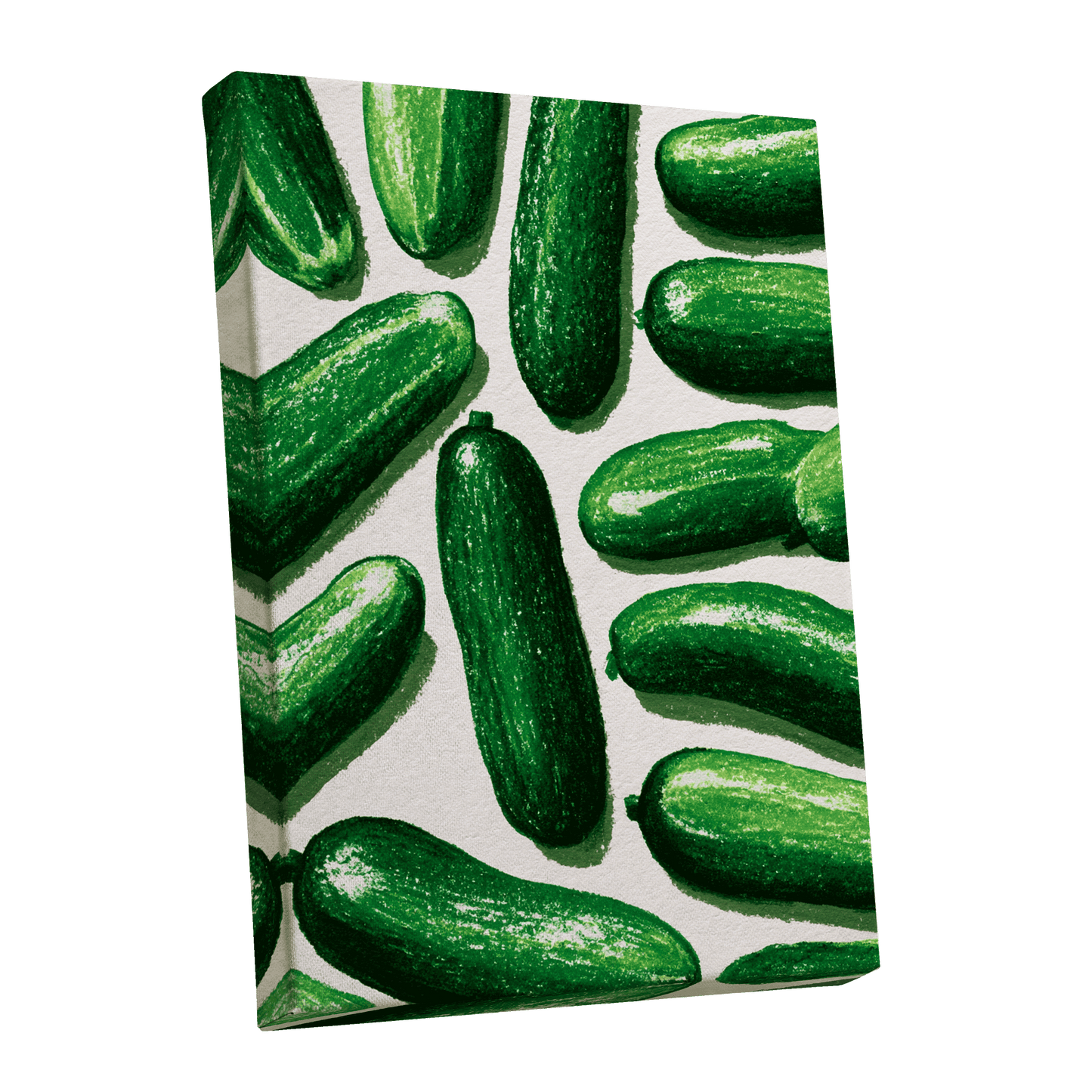Cucumber Parade, green, beige, white nature wall art shown as a stretched canvas wall art