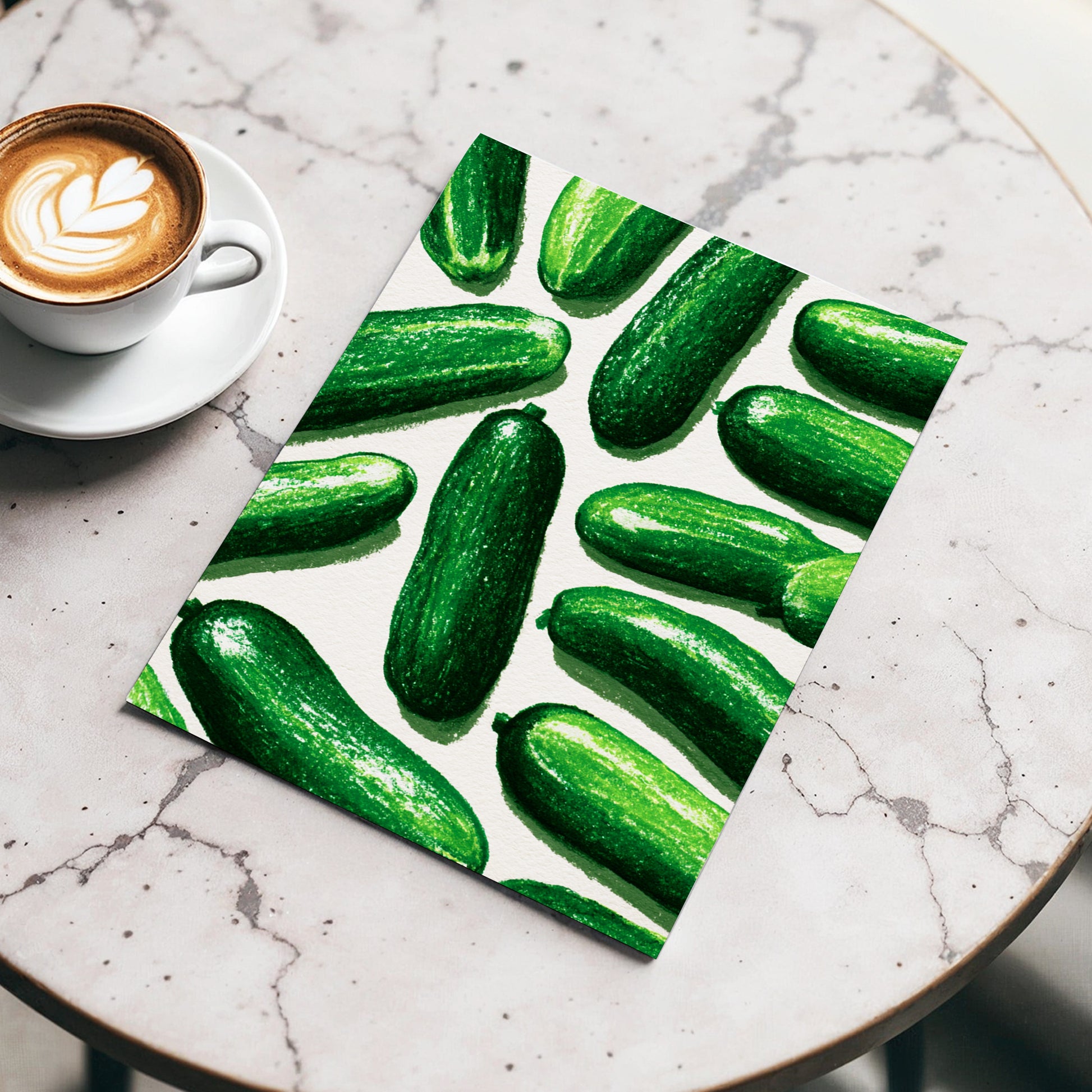 Cucumber Parade, green, beige, white nature wall art displayed in a styled interior, gallery view 3