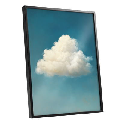 Cumulus in Open Air, blue, white, beige nature wall art shown as a black framed poster wall art print
