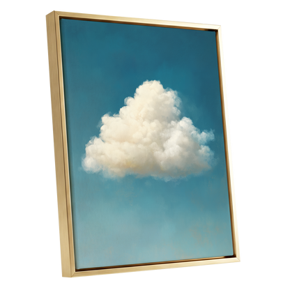 Cumulus in Open Air, blue, white, beige nature wall art shown as a gold framed canvas wall art