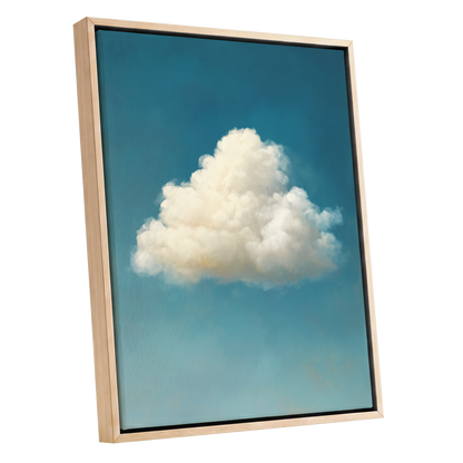 Cumulus in Open Air, blue, white, beige nature wall art shown as a oak framed canvas wall art