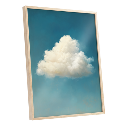 Cumulus in Open Air, blue, white, beige nature wall art shown as a oak framed poster wall art print
