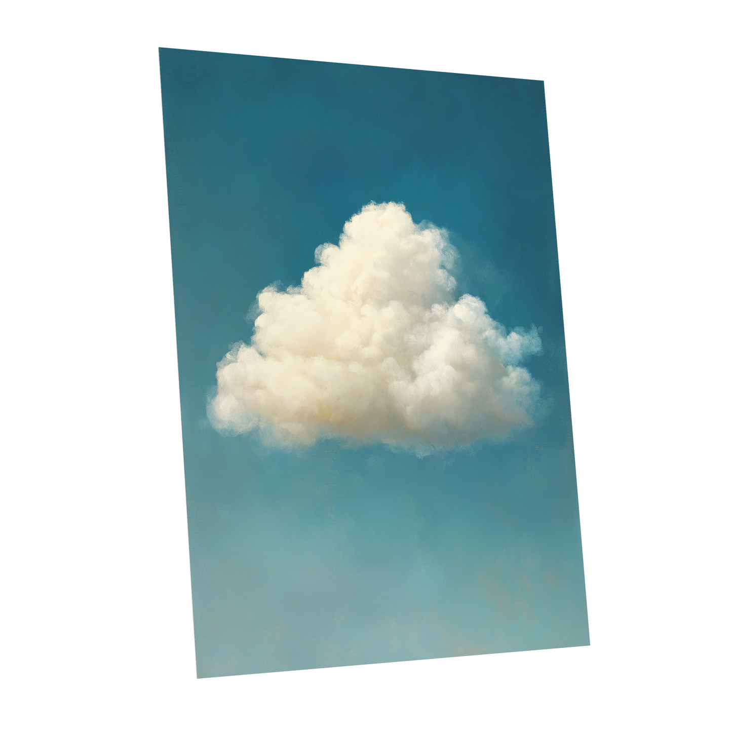 Cumulus in Open Air, blue, white, beige nature wall art shown as a unframed poster wall art print