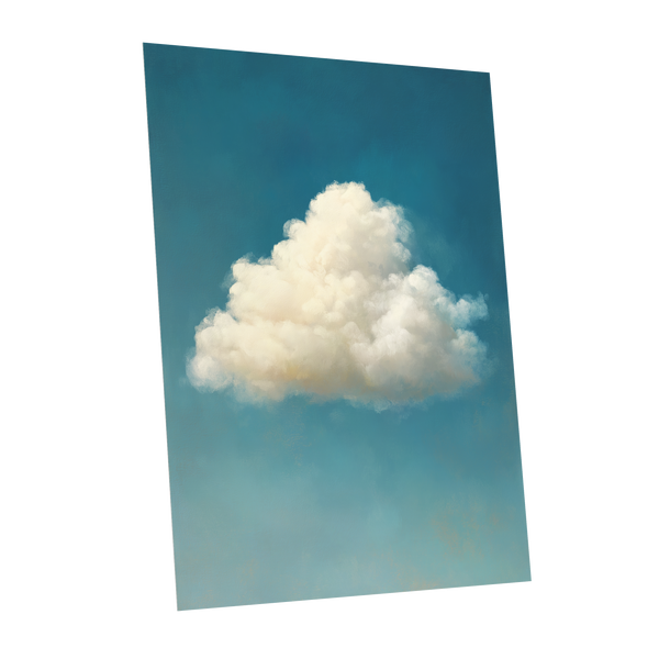 Cumulus in Open Air, blue, white, beige nature wall art shown as a unframed poster wall art print