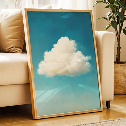 Cumulus in Open Air, blue, white, beige nature wall art displayed in a styled interior, gallery view 6